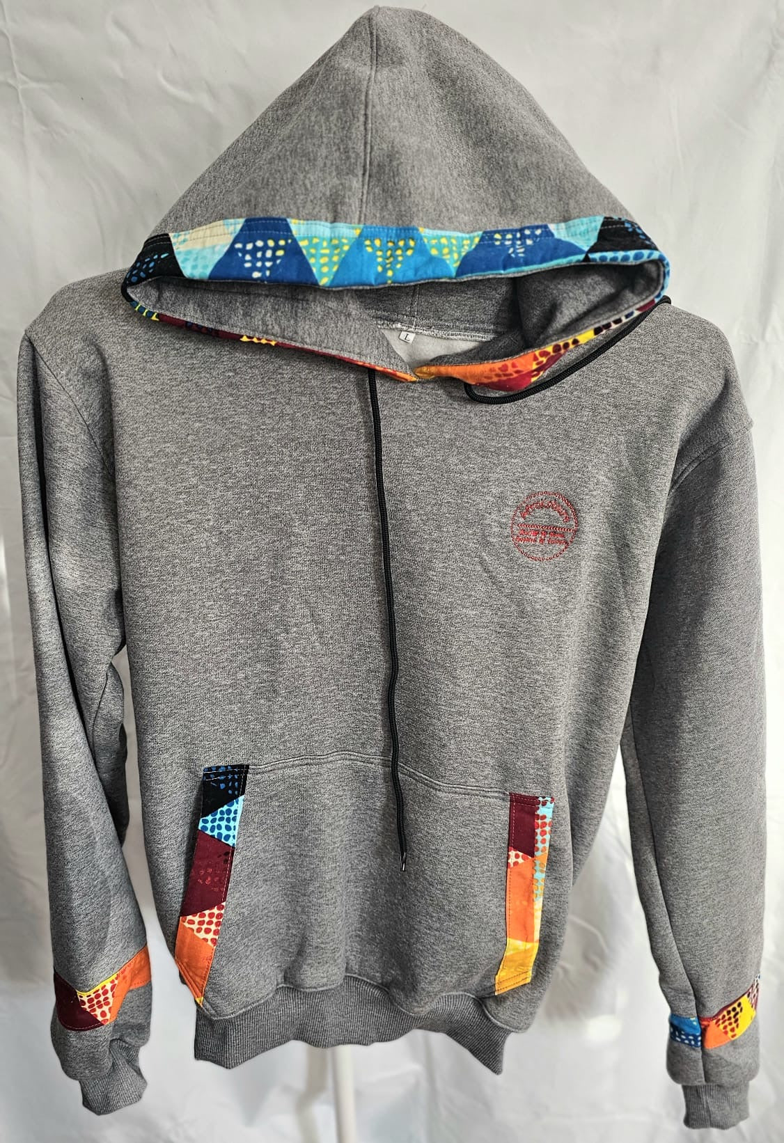 Grey Ankara-Accent Hoodie